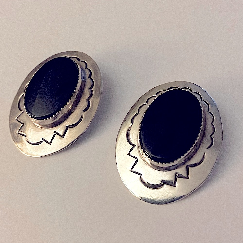 Traditional Navajo Earrings - Shadowbox - Onyx - Vintage